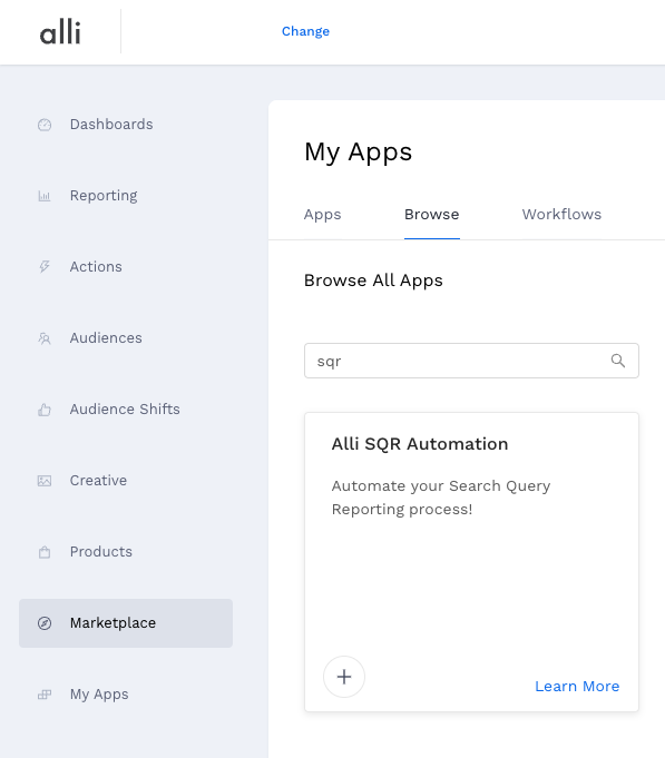 Search Marketplace for the Alli SQR Automation App